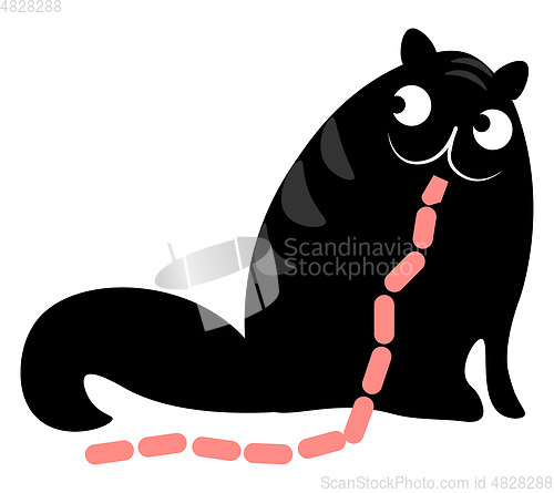 Image of Painting of a black cat eating sausages vector or color illustra