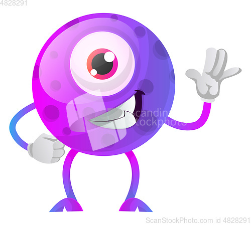 Image of Cool one eyed purple monster waving illustration vector on white