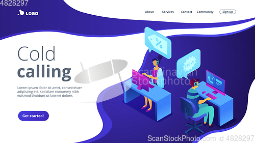 Image of Cold calling isometric 3D landing page.