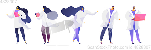 Image of People in white coats flat vector illustrations set