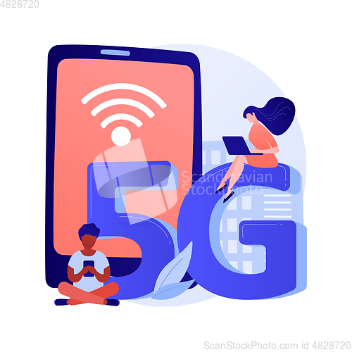 Image of Mobile phones 5G network abstract concept vector illustration.