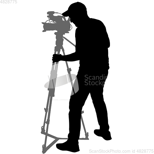 Image of Cameraman with video camera. Silhouettes on white background