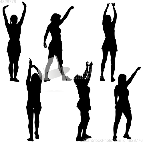 Image of Black set silhouettes woman with arm raised on a white background