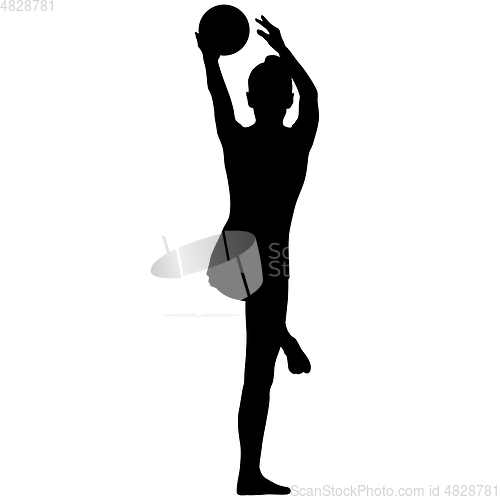 Image of Silhouette girl gymnast with the ball on white background