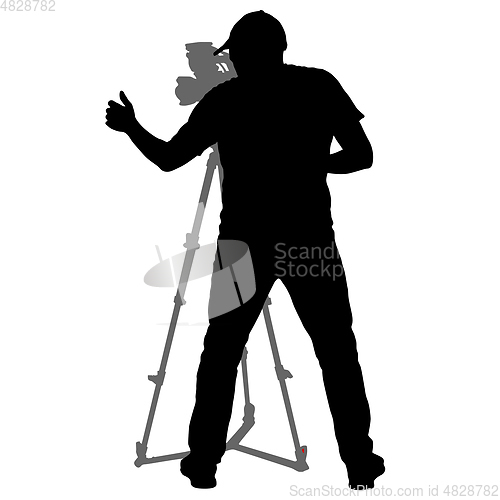 Image of Cameraman with video camera. Silhouettes on white background