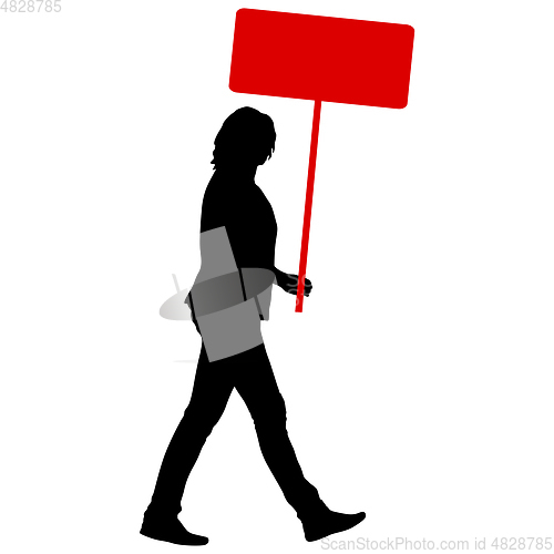 Image of Black silhouettes of woman with banner on white background