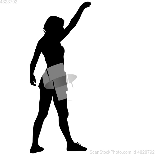 Image of Black silhouettes women with arm raised on a white background