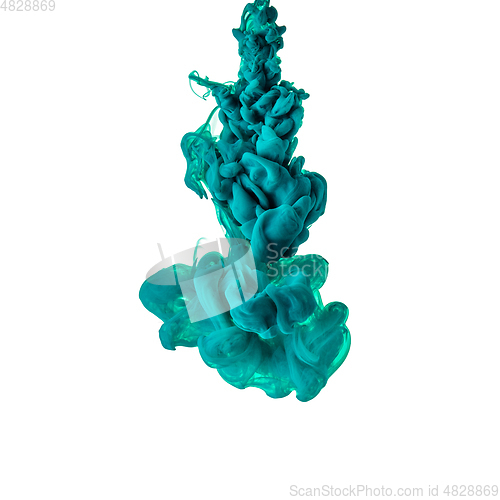 Image of Explosion of colored, fluid and neoned liquids on white studio background with copyspace