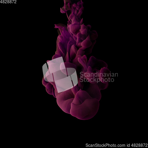 Image of Explosion of colored, fluid and neoned liquids on black studio background with copyspace