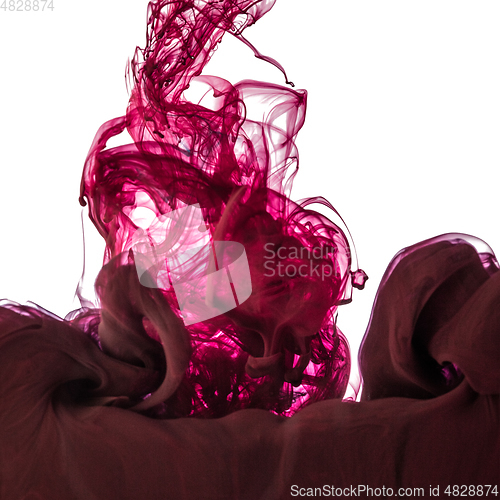 Image of Explosion of colored, fluid and neoned liquids on white studio background with copyspace