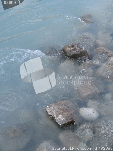 Image of grey polished rocks and green river water