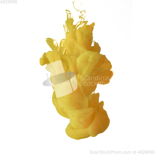 Image of Explosion of colored, fluid and neoned liquids on white studio background with copyspace