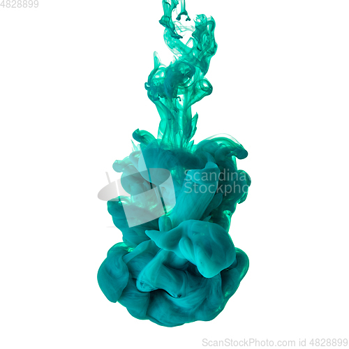 Image of Explosion of colored, fluid and neoned liquids on white studio background with copyspace