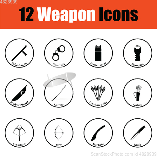 Image of Set of twelve weapon icons