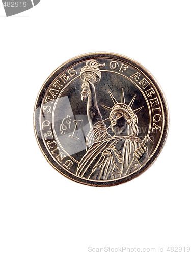 Image of Tails of gold us one dollar coin closeup