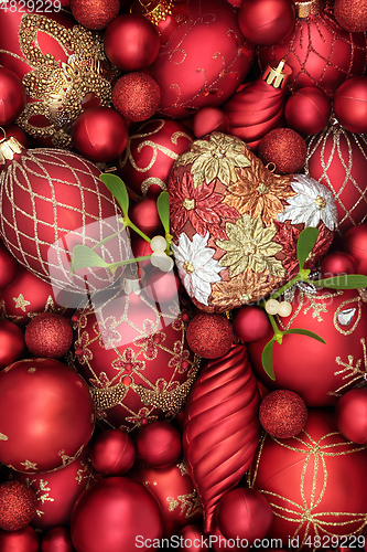 Image of Romantic Christmas Background with Mistletoe and Baubles