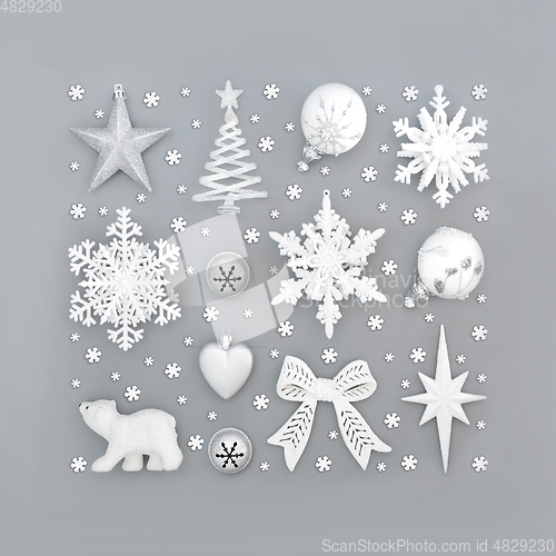 Image of Abstract Christmas Snowflake and Bauble Decorations