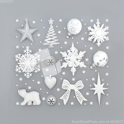 Image of Abstract Christmas Snowflake and Bauble Decorations