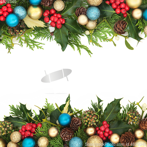 Image of Christmas Festive Background with Winter Greenery and Decoration