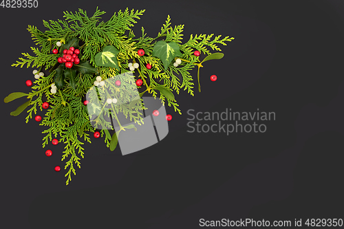 Image of Holly and Winter Greenery Abstract Border
