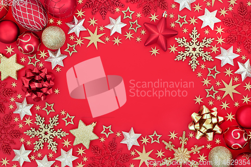 Image of Christmas Star Bauble and Snowflake Abstract Background