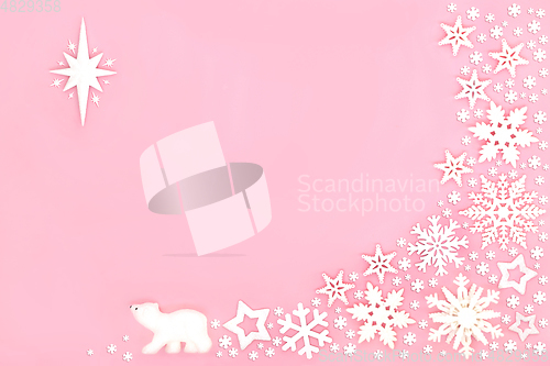 Image of Christmas Abstract Background with Polar Bear and Snowflakes 