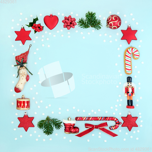 Image of Christmas Wreath Abstract with Snowflakes and Decorations