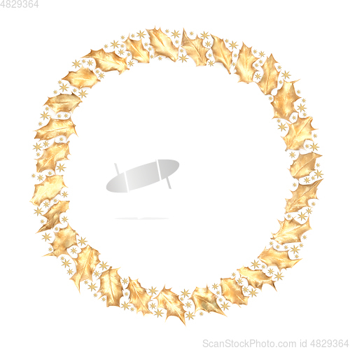 Image of Christmas Gold Star and Holly Leaf Wreath 