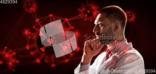 Image of doctor or scientist looking at coronavirus