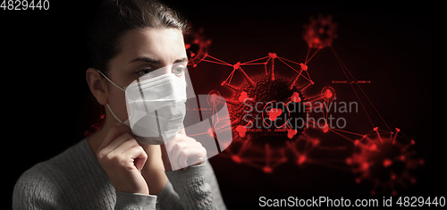 Image of sick woman in protective medical mask coronavirus