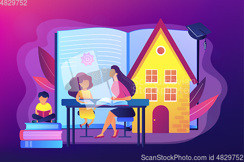Image of Home schooling concept vector illustration.