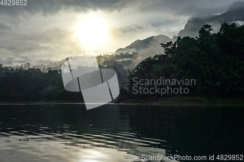 Image of Sunrise on Cheow Lan Lake, Khao Sok National Park, Thailand