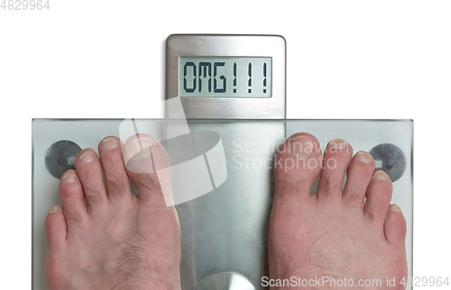 Image of Man\'s feet on weight scale - OMG