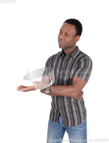 Image of African man holding hand out to receive