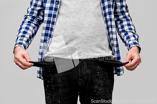 Image of close up of man showing empty pockets