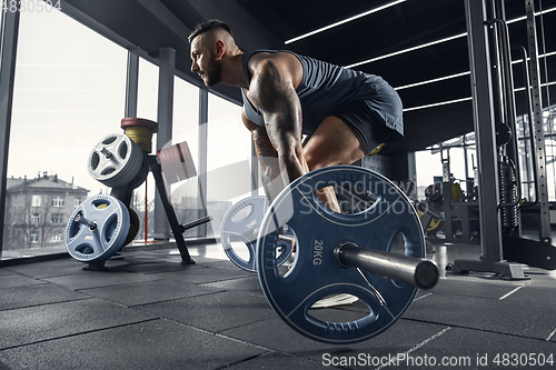 Image of The male athlete training hard in the gym. Fitness and healthy life concept.