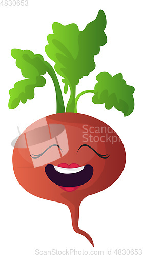 Image of Happy red turnip with green leaf illustration vector on white ba
