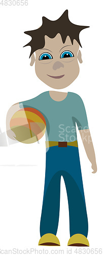 Image of A young boy with a ball vector or color illustration