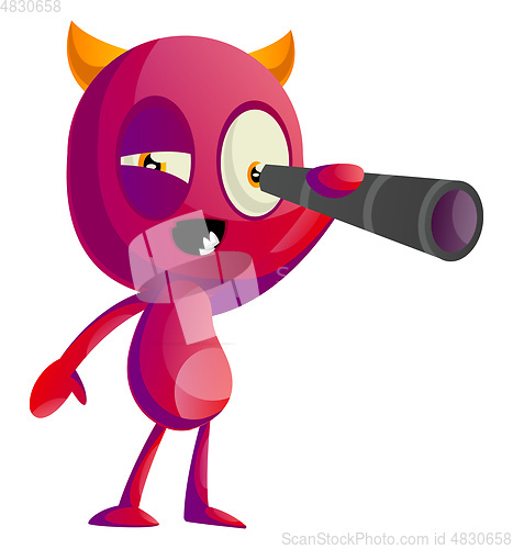 Image of Devil with telescope, illustration, vector on white background.
