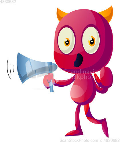 Image of Devil with megaphone, illustration, vector on white background.