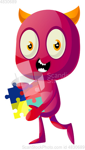 Image of Devil with puzzle, illustration, vector on white background.