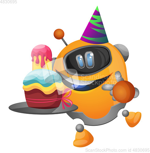 Image of Robot celebrates a birthday illustration vector on white backgro