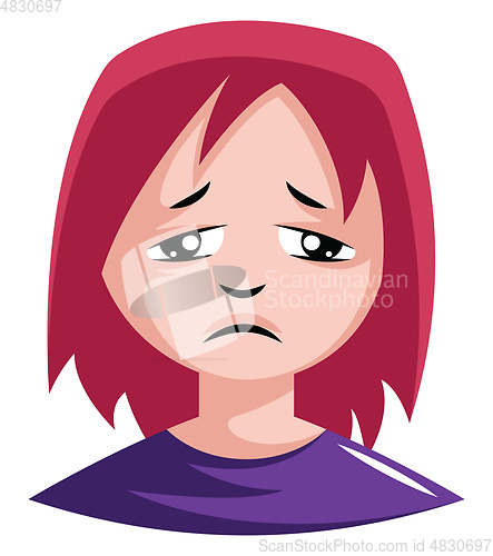 Image of Very sad girl in purple top illustration vector on white backgro
