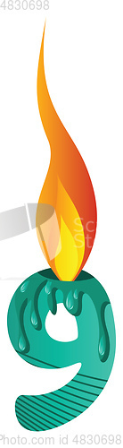Image of Green number nine burning illustration vector on white backgroun