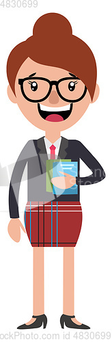 Image of Cheerful businesswoman holding some documents illustration vecto