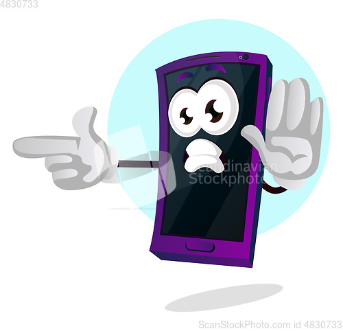 Image of Mobile emoji pointing finger illustration vector on white backgr