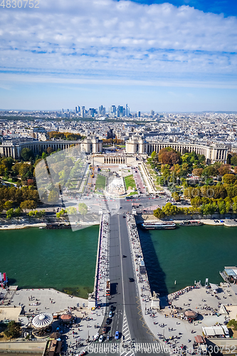 Image of Aerial city view of Paris from Eiffel Tower, France