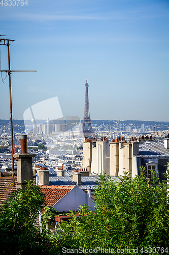 Image of Aerial view of Paris and eiffel tower from the Butte Montmartre