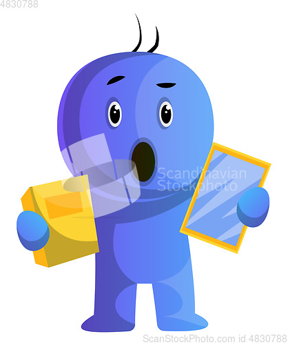 Image of Blue cartoon caracter surprised face illustration vector on whit