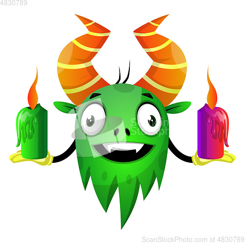 Image of Monster with candles, illustration, vector on white background.